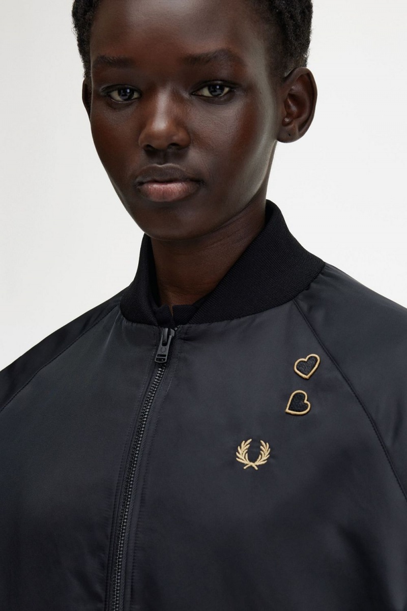 Fred Perry Embroidered Bomber Women's Jackets Black | EFUWG6831