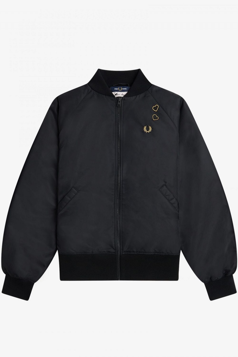 Fred Perry Embroidered Bomber Women's Jackets Black | EFUWG6831