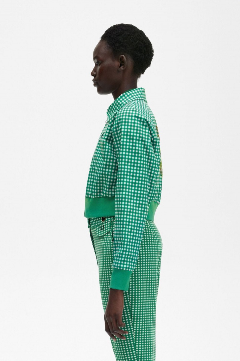 Fred Perry Embroidered Gingham Women's Jackets Green | GABCY6815