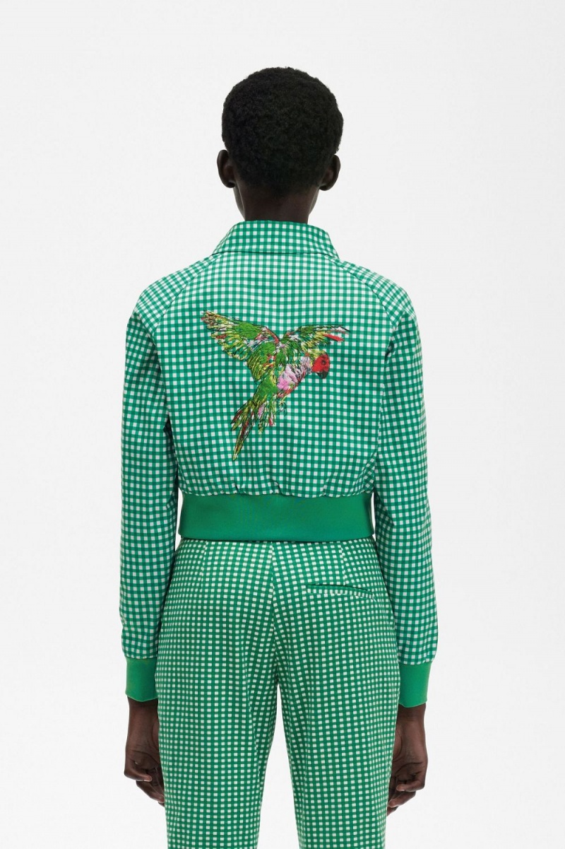 Fred Perry Embroidered Gingham Women's Jackets Green | GABCY6815