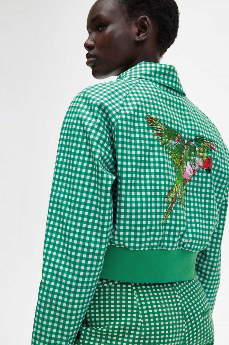 Fred Perry Embroidered Gingham Women's Jackets Green | GABCY6815