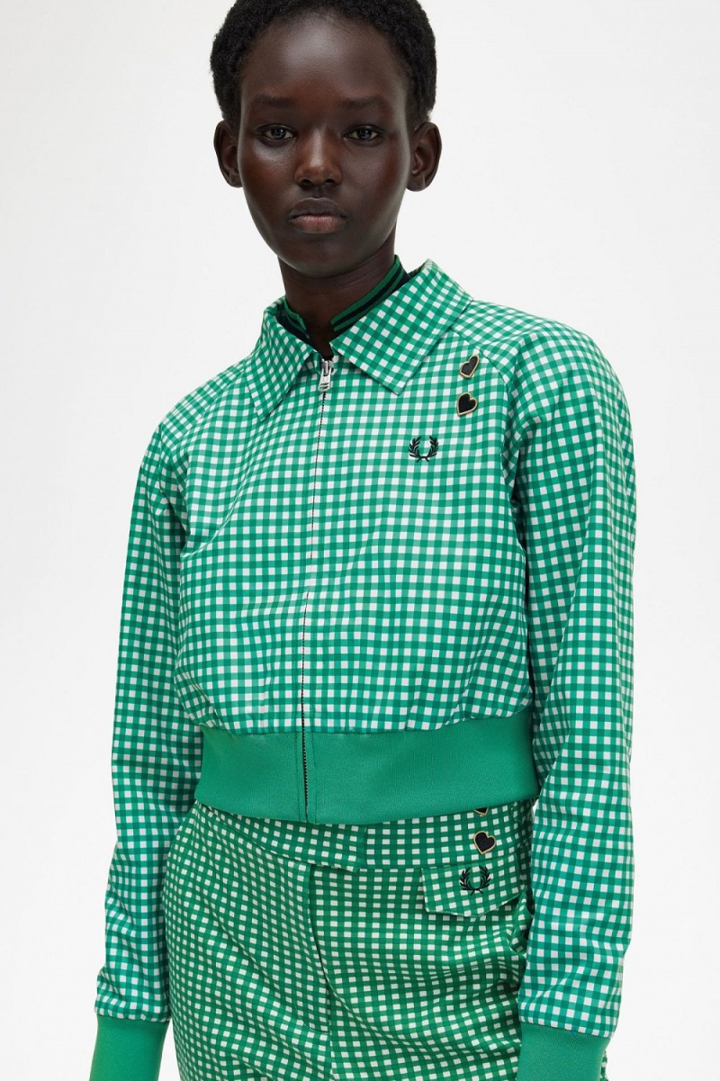 Fred Perry Embroidered Gingham Women's Jackets Green | GABCY6815