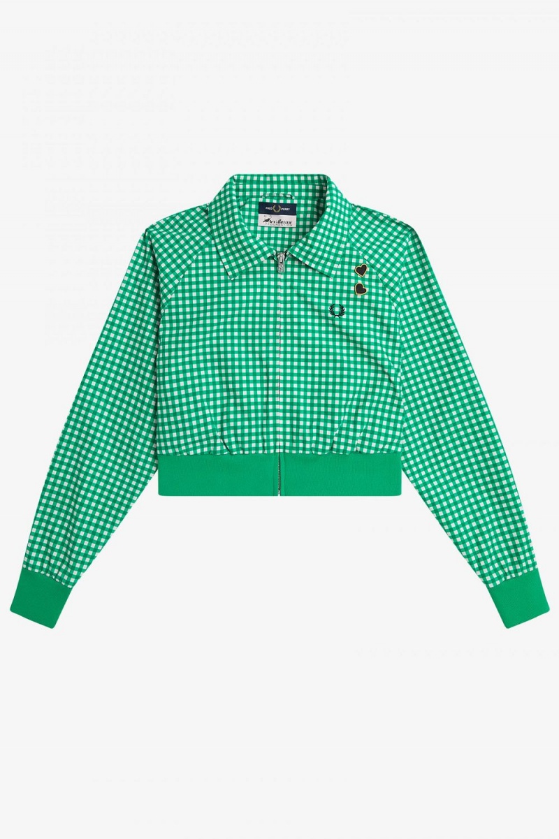 Fred Perry Embroidered Gingham Women's Jackets Green | GABCY6815