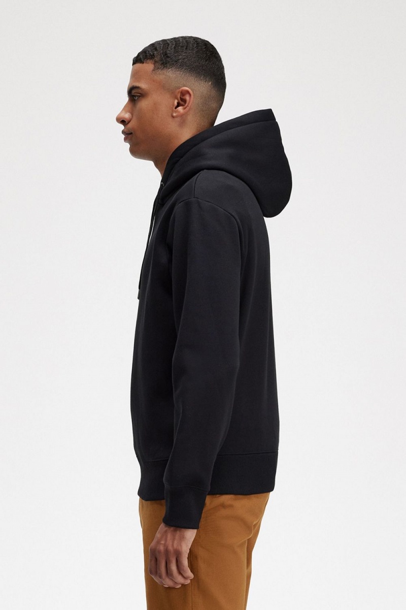 Fred Perry Embroidered Hooded Men's Sweatshirts Black | JLIDX3701