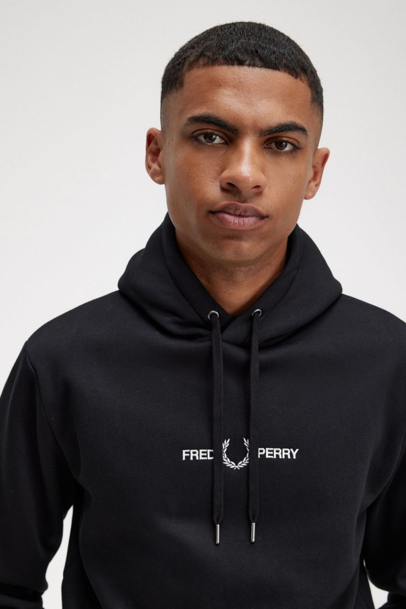 Fred Perry Embroidered Hooded Men's Sweatshirts Black | JLIDX3701