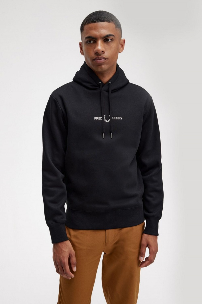 Fred Perry Embroidered Hooded Men's Sweatshirts Black | JLIDX3701