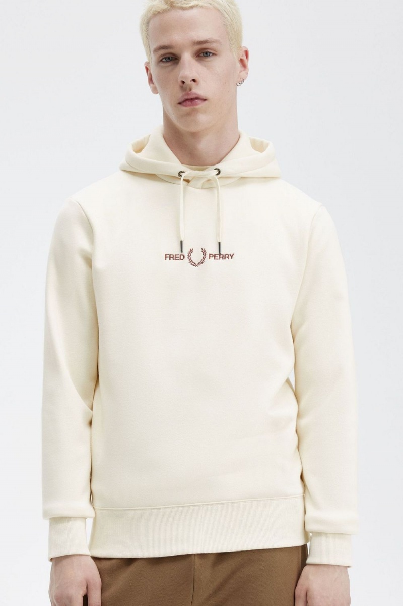 Fred Perry Embroidered Hooded Men's Sweatshirts Beige | ICTMO4237