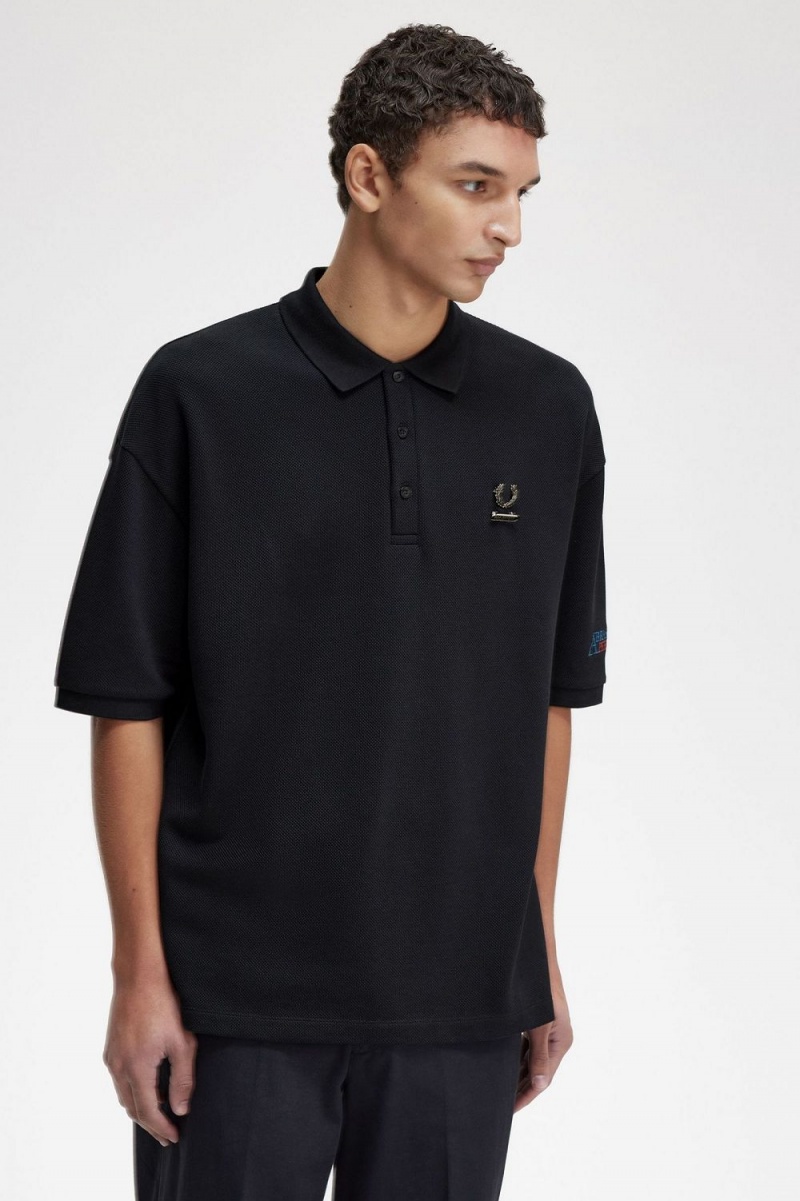 Fred Perry Embroidered Men's Polo Shirt Black | CTGMK2965