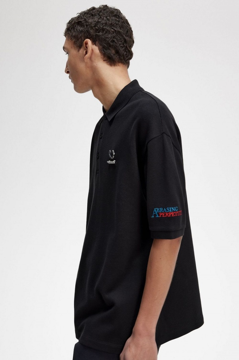 Fred Perry Embroidered Men's Polo Shirt Black | CTGMK2965