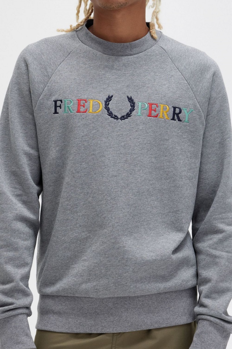 Fred Perry Embroidered Men's Sweatshirts Grey Marl Ash Blue Black | KQWXE7325