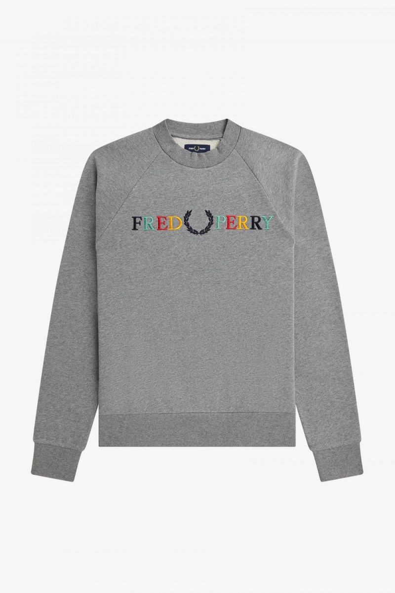 Fred Perry Embroidered Men's Sweatshirts Grey Marl Ash Blue Black | KQWXE7325