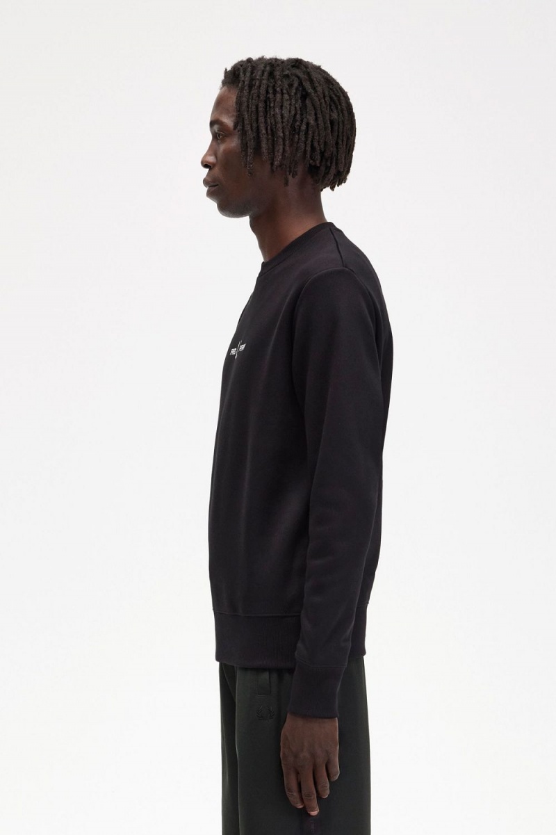 Fred Perry Embroidered Men's Sweatshirts Black | EXBAK2098