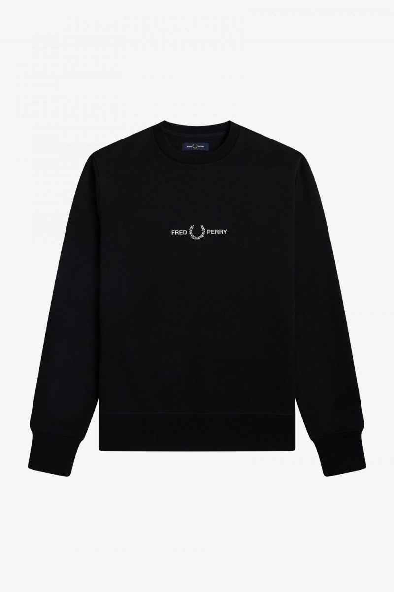 Fred Perry Embroidered Men's Sweatshirts Black | EXBAK2098