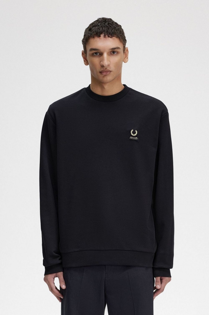 Fred Perry Embroidered Men\'s Sweatshirts Black | GDUKA8649