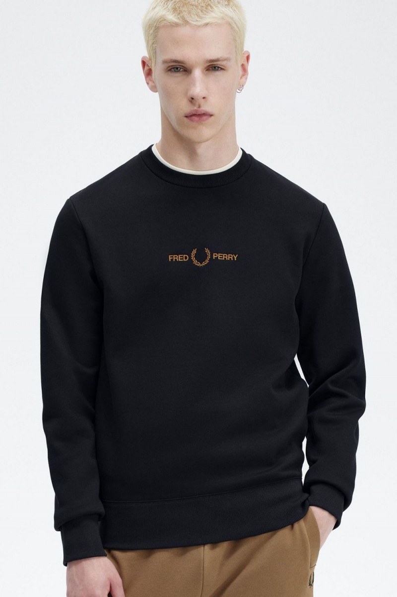 Fred Perry Embroidered Men's Sweatshirts Navy | MULQJ7624