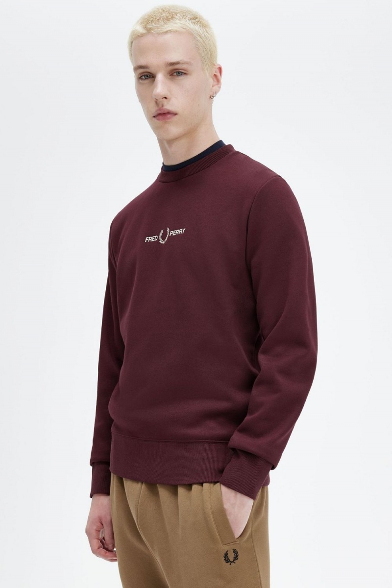 Fred Perry Embroidered Men's Sweatshirts Oxblood | WHYEU4318