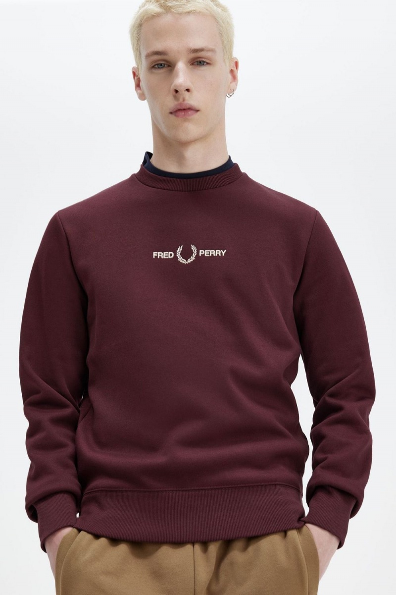 Fred Perry Embroidered Men's Sweatshirts Oxblood | WHYEU4318