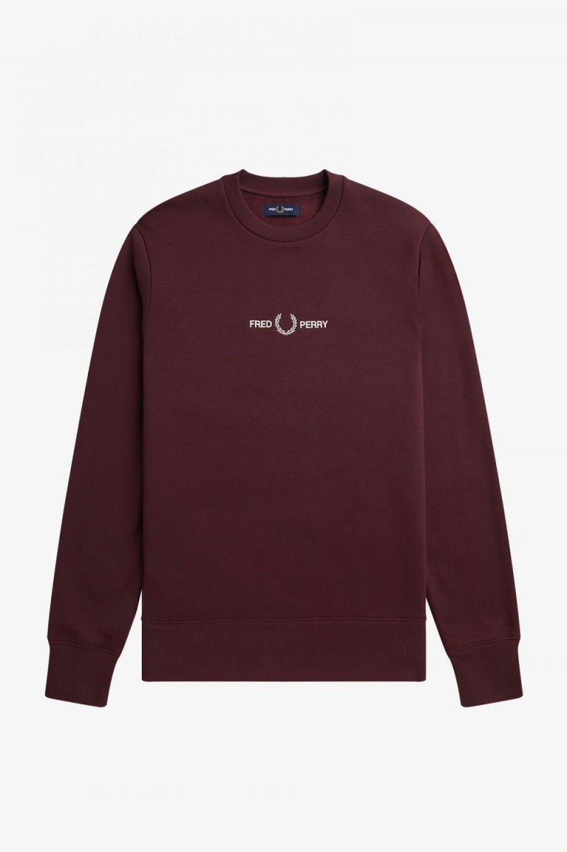 Fred Perry Embroidered Men's Sweatshirts Oxblood | WHYEU4318