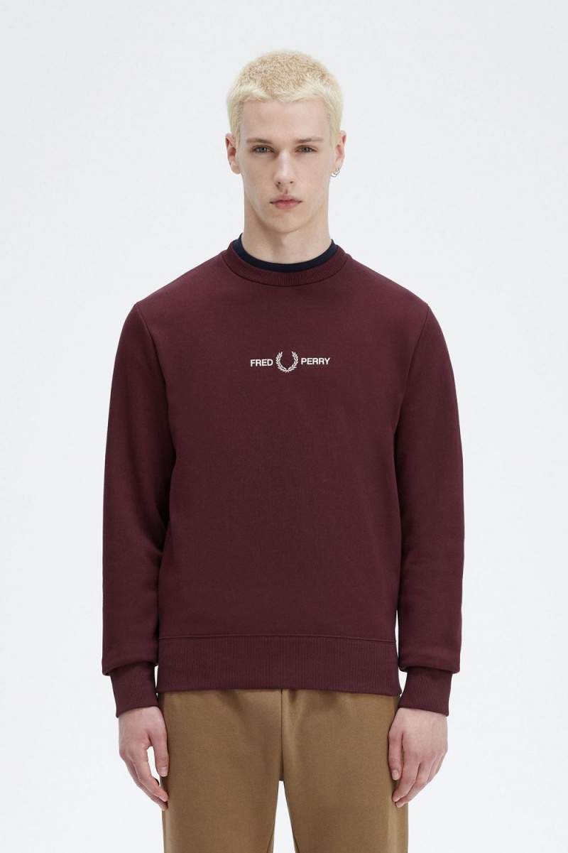 Fred Perry Embroidered Men\'s Sweatshirts Oxblood | WHYEU4318