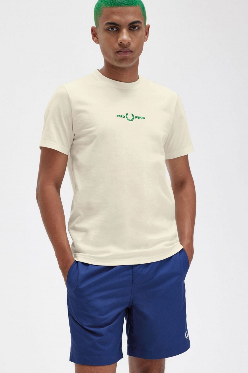 Fred Perry Embroidered Men's T-Shirt Beige | CUEJY1865