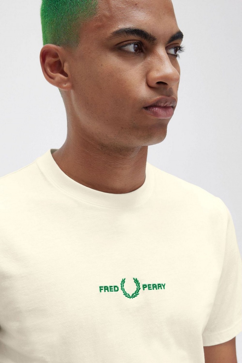 Fred Perry Embroidered Men's T-Shirt Beige | CUEJY1865