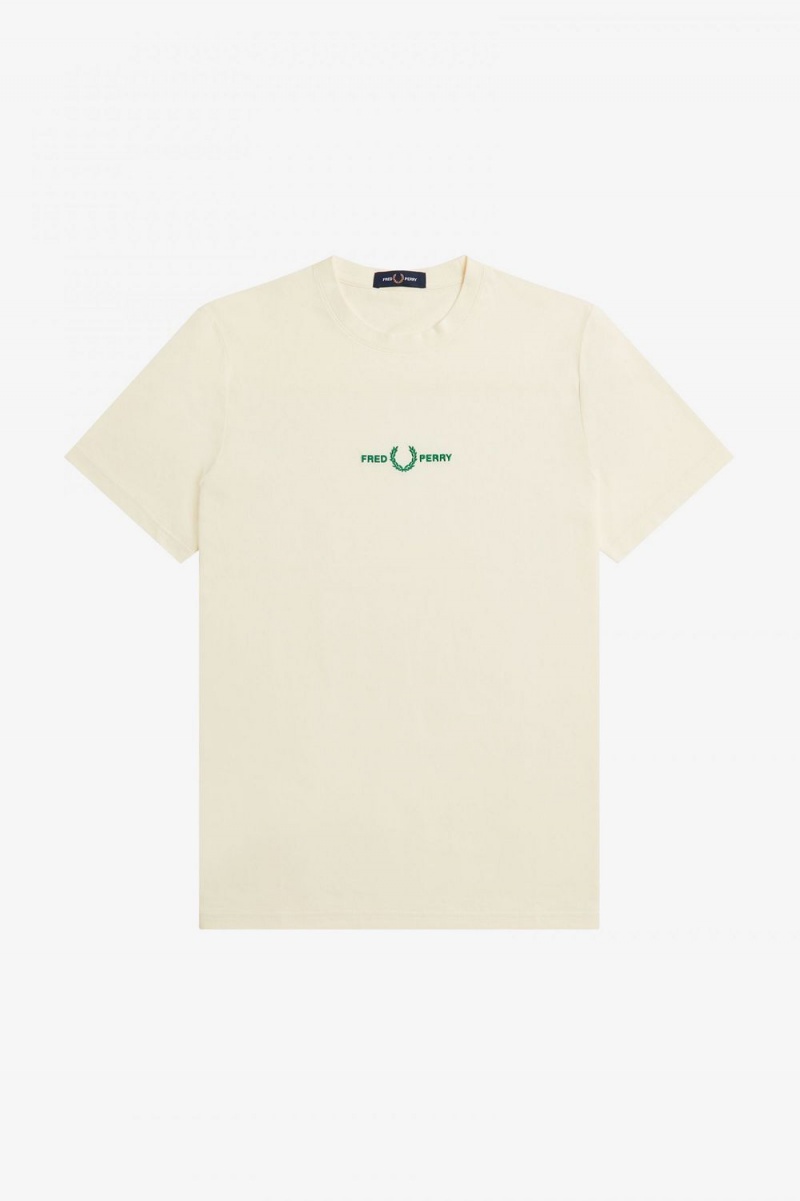 Fred Perry Embroidered Men's T-Shirt Beige | CUEJY1865