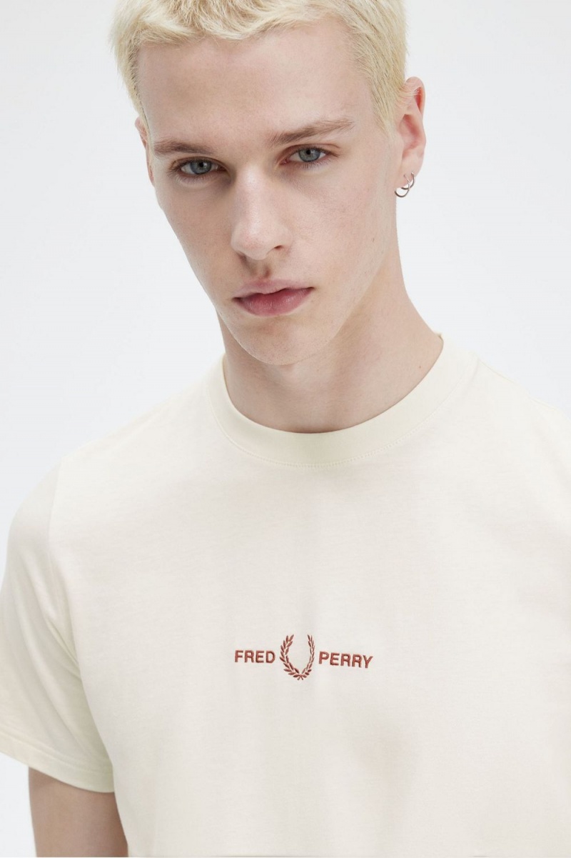 Fred Perry Embroidered Men's T-Shirt Beige | XLVNC3456