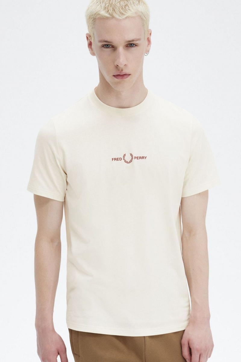 Fred Perry Embroidered Men's T-Shirt Beige | XLVNC3456