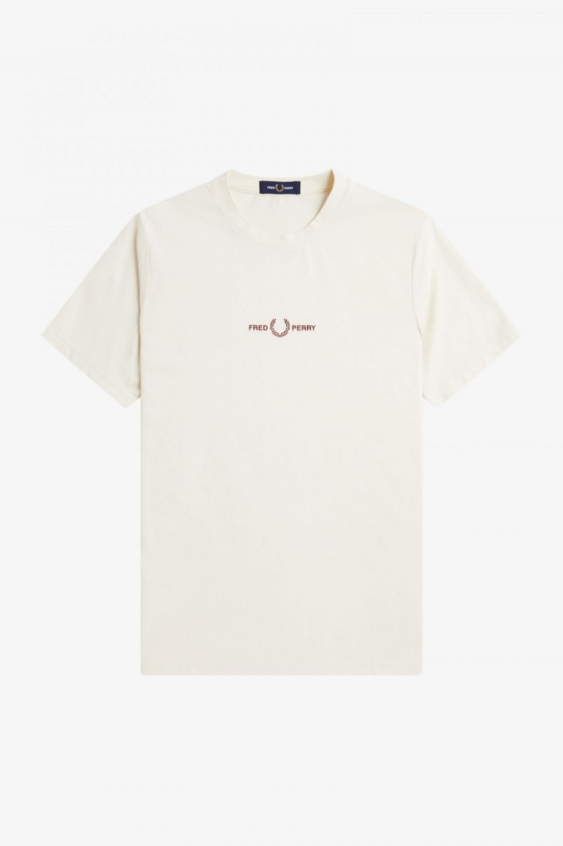 Fred Perry Embroidered Men's T-Shirt Beige | XLVNC3456