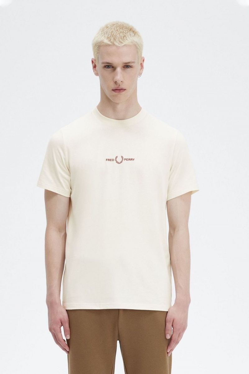 Fred Perry Embroidered Men\'s T-Shirt Beige | XLVNC3456