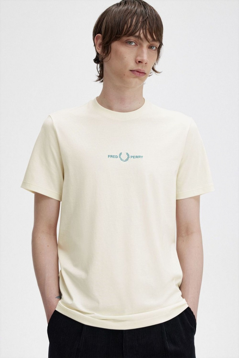 Fred Perry Embroidered Men's T-Shirt Beige | SJFQH8671