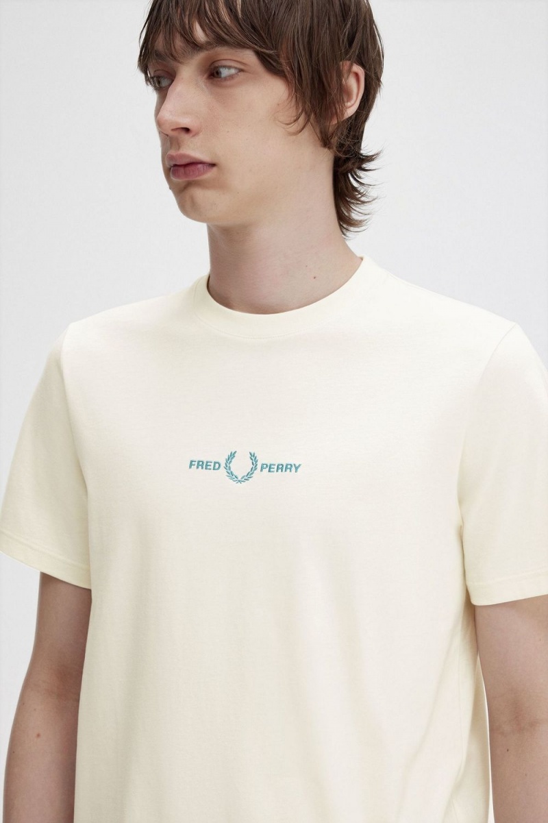 Fred Perry Embroidered Men's T-Shirt Beige | SJFQH8671