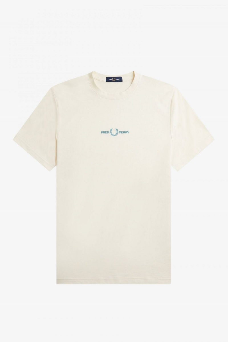 Fred Perry Embroidered Men's T-Shirt Beige | SJFQH8671