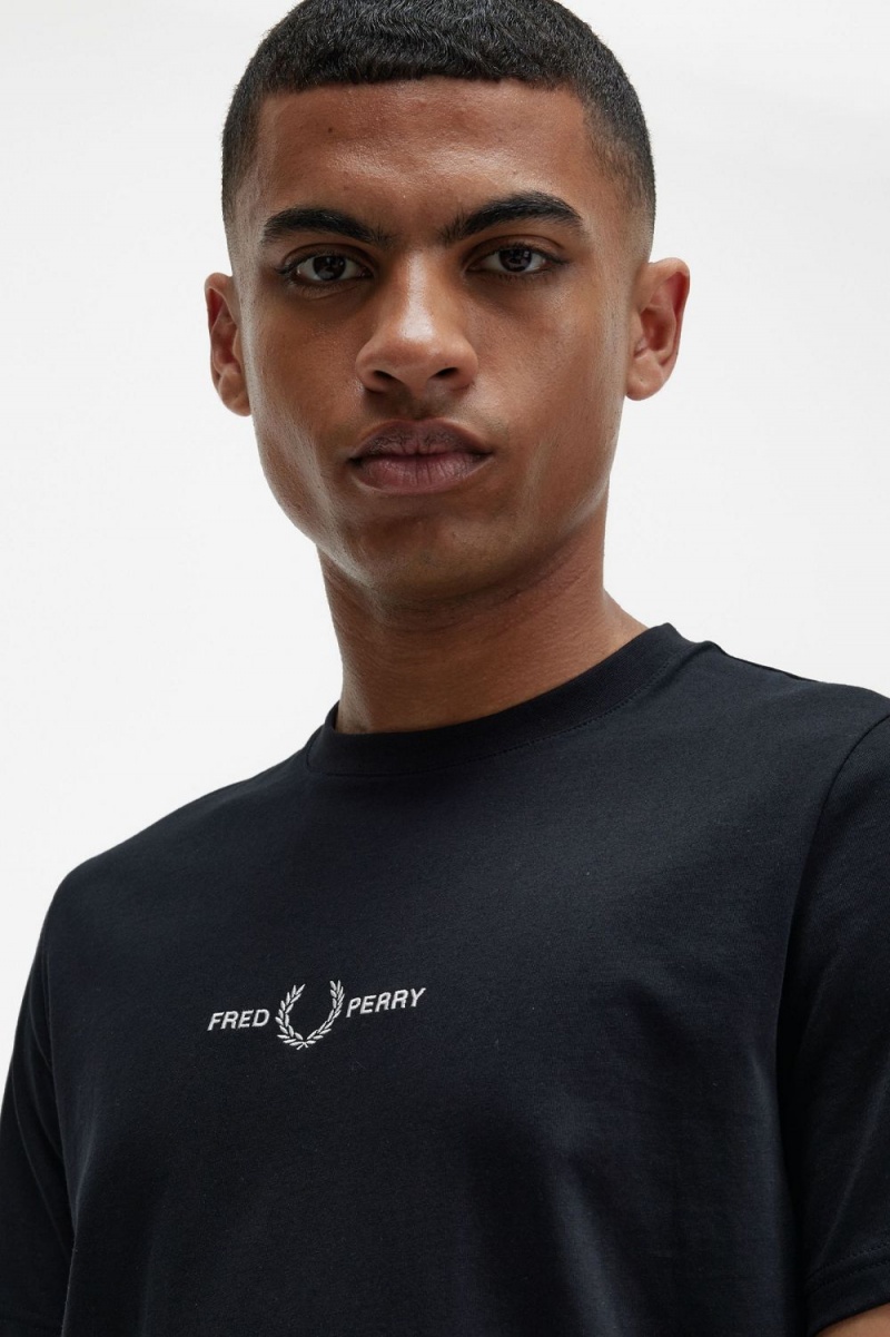 Fred Perry Embroidered Men's T-Shirt Black | EBKTV6532