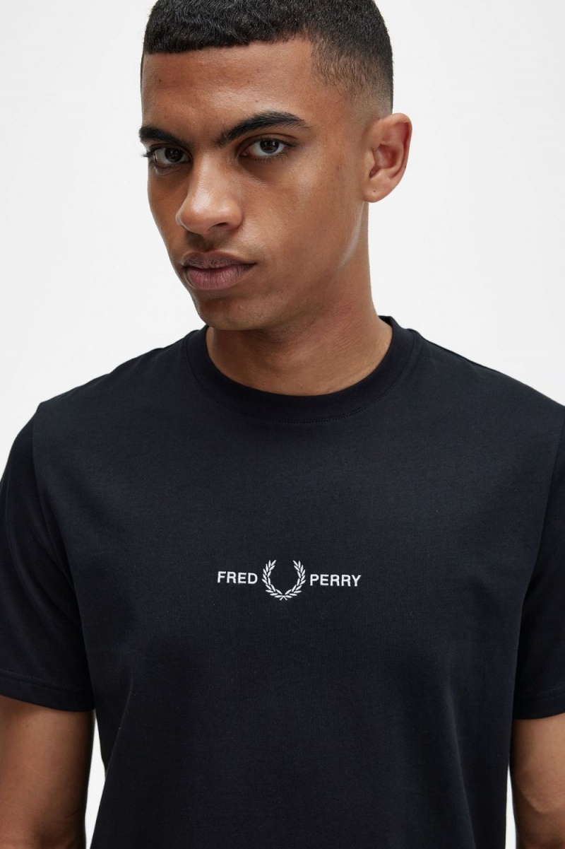 Fred Perry Embroidered Men's T-Shirt Black | EBKTV6532