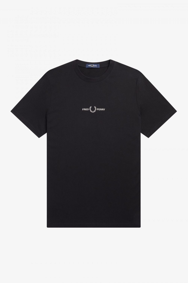 Fred Perry Embroidered Men's T-Shirt Black | EBKTV6532