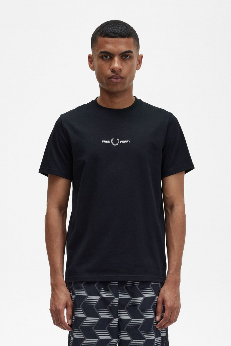 Fred Perry Embroidered Men\'s T-Shirt Black | EBKTV6532