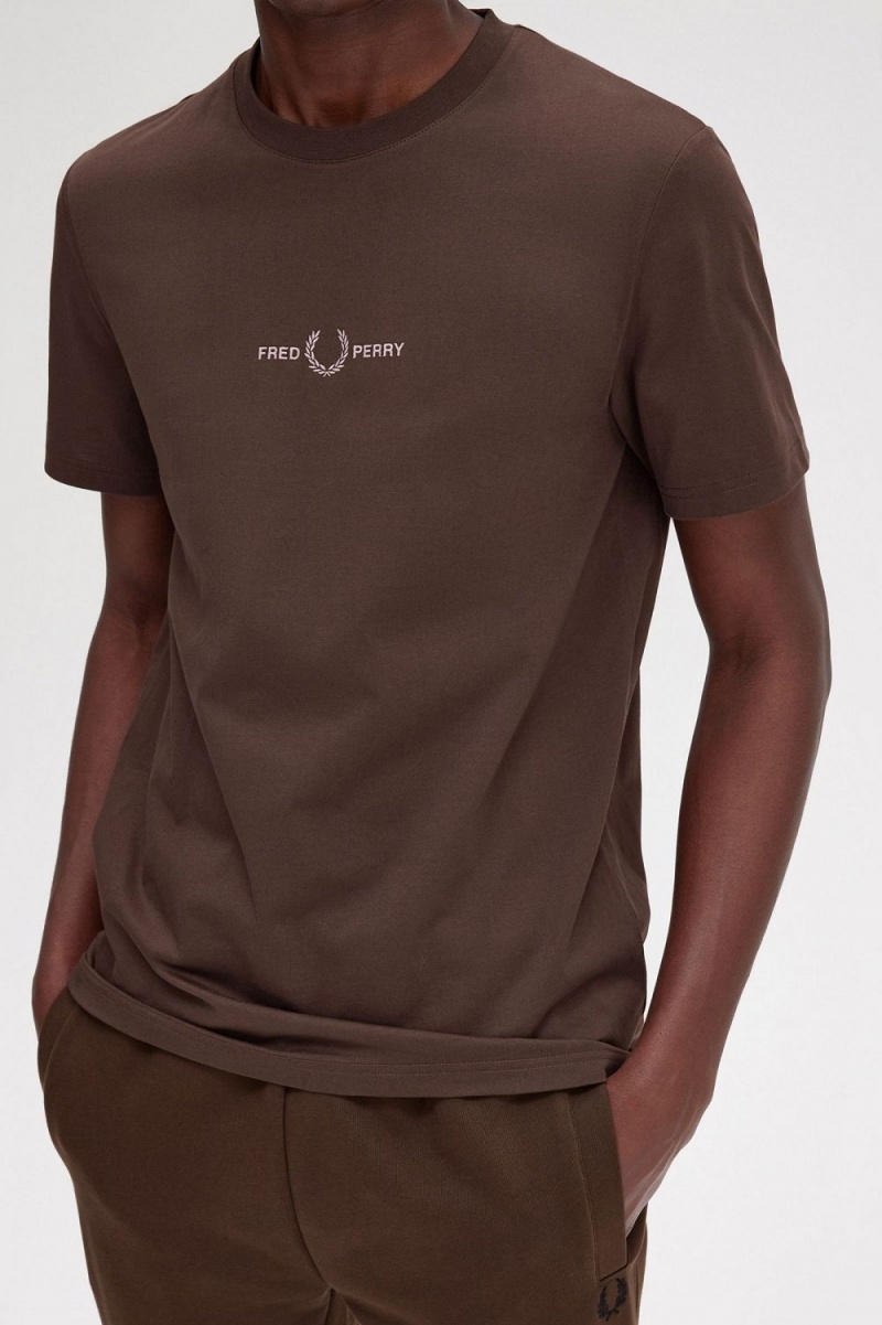 Fred Perry Embroidered Men's T-Shirt Burnt Tobacco | UOANI1842