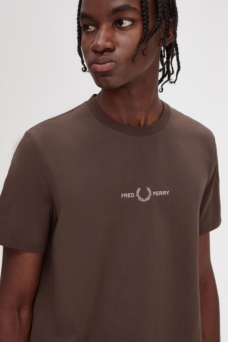 Fred Perry Embroidered Men's T-Shirt Burnt Tobacco | UOANI1842