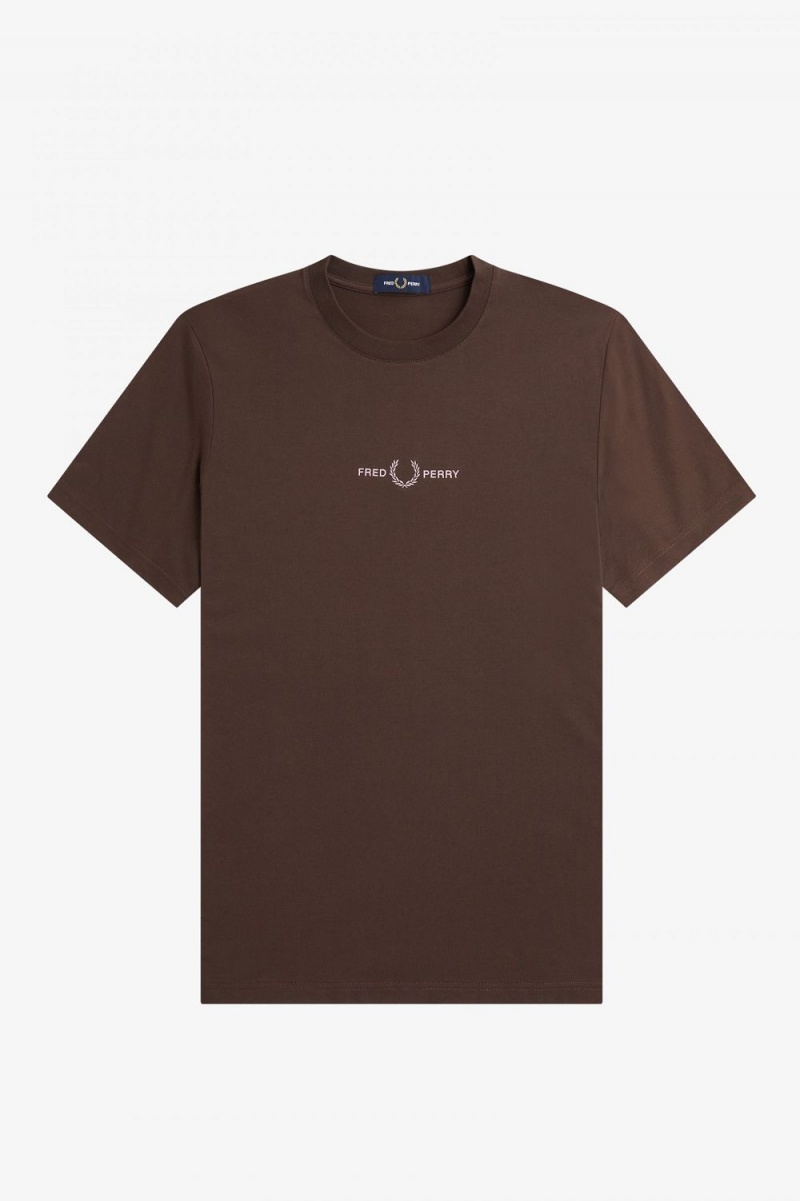 Fred Perry Embroidered Men's T-Shirt Burnt Tobacco | UOANI1842