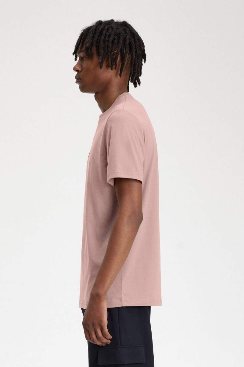 Fred Perry Embroidered Men's T-Shirt Dark Pink | UNFAH6514