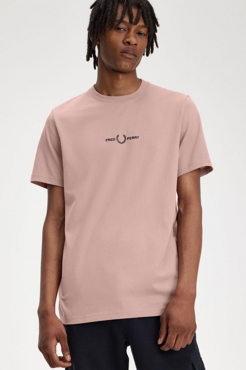 Fred Perry Embroidered Men's T-Shirt Dark Pink | UNFAH6514