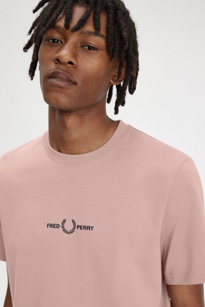 Fred Perry Embroidered Men's T-Shirt Dark Pink | UNFAH6514