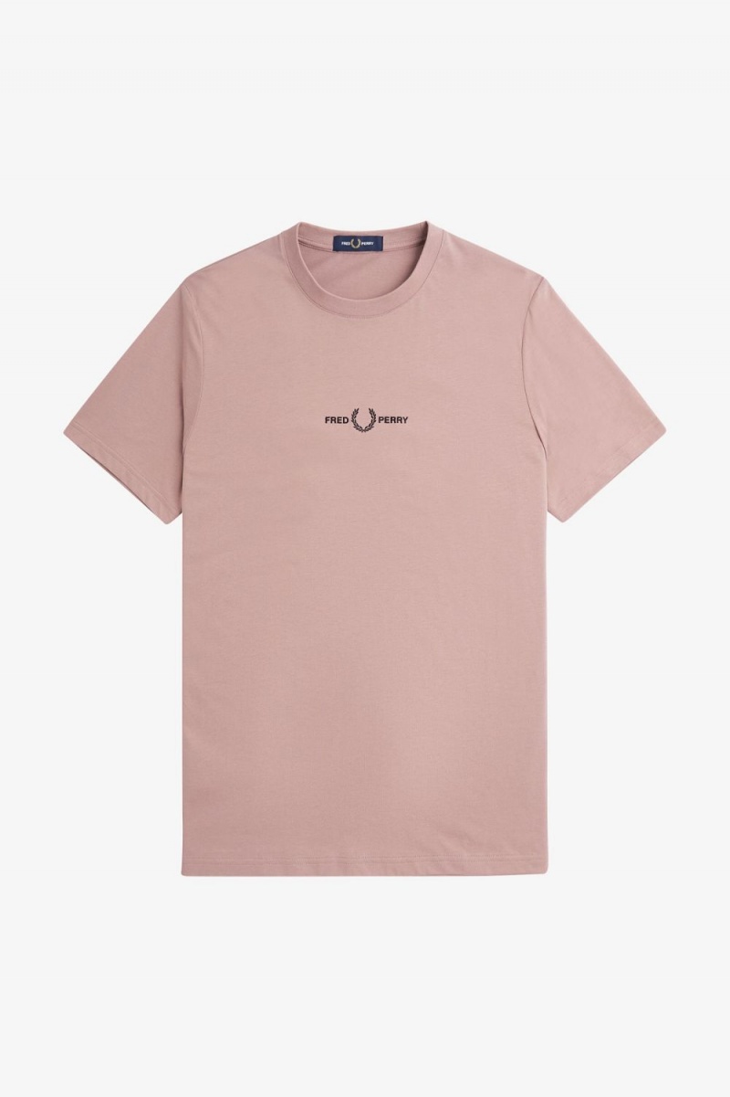 Fred Perry Embroidered Men's T-Shirt Dark Pink | UNFAH6514