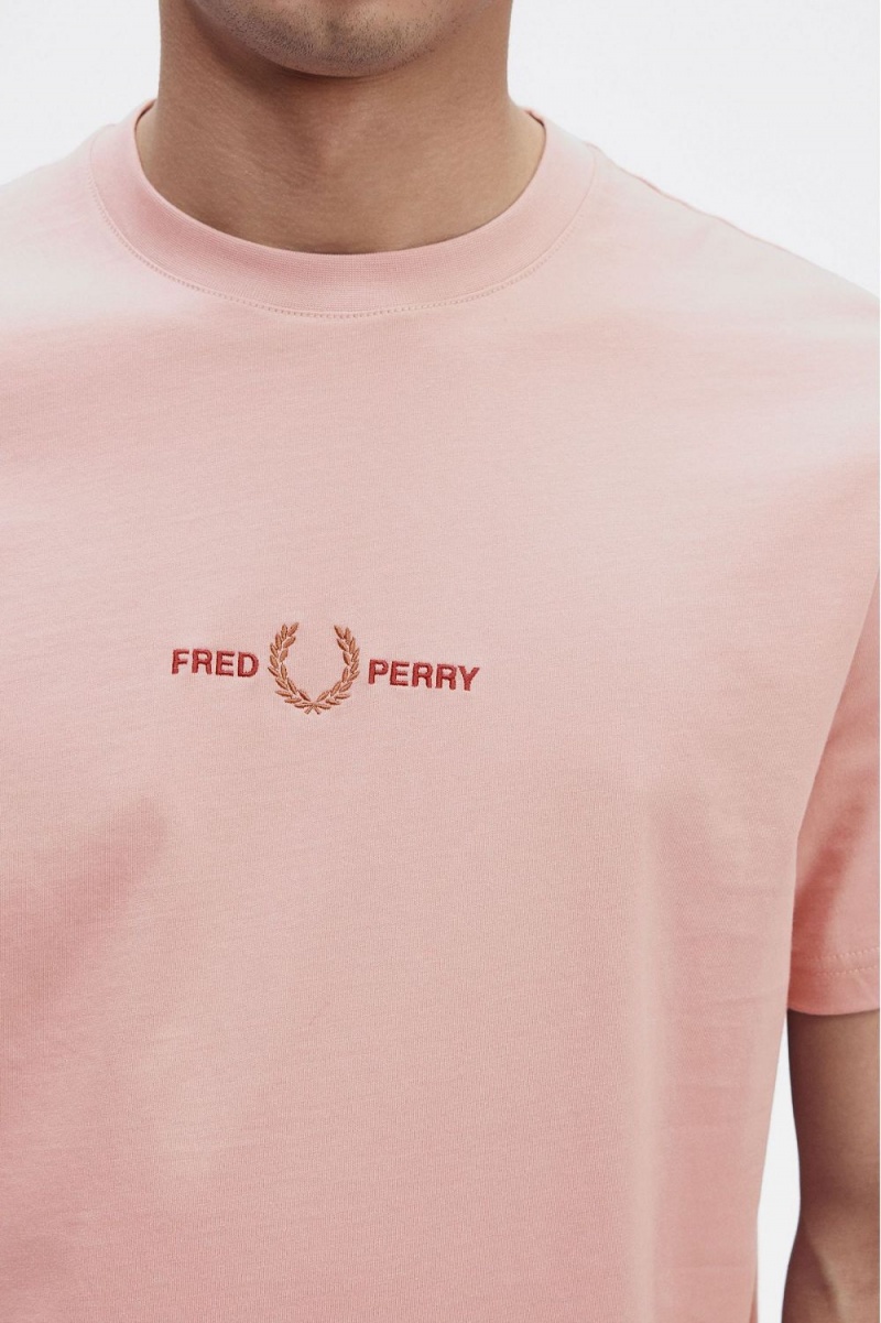 Fred Perry Embroidered Men's T-Shirt Dusty Rose Pink | JVMKX3597