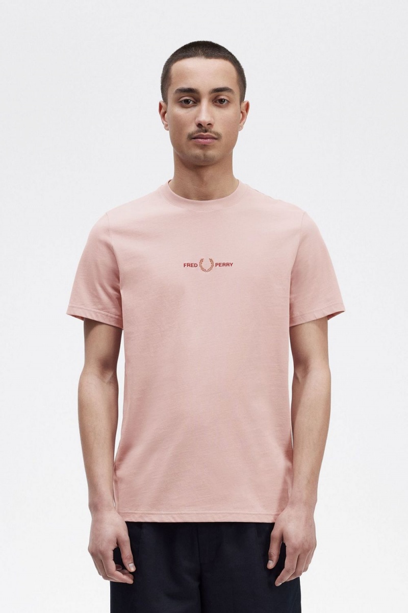 Fred Perry Embroidered Men\'s T-Shirt Dusty Rose Pink | JVMKX3597