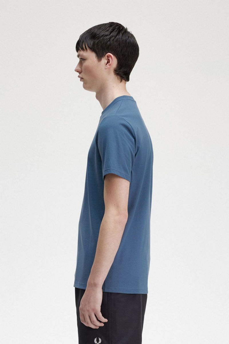 Fred Perry Embroidered Men's T-Shirt Midnight Blue | QCHYJ9867