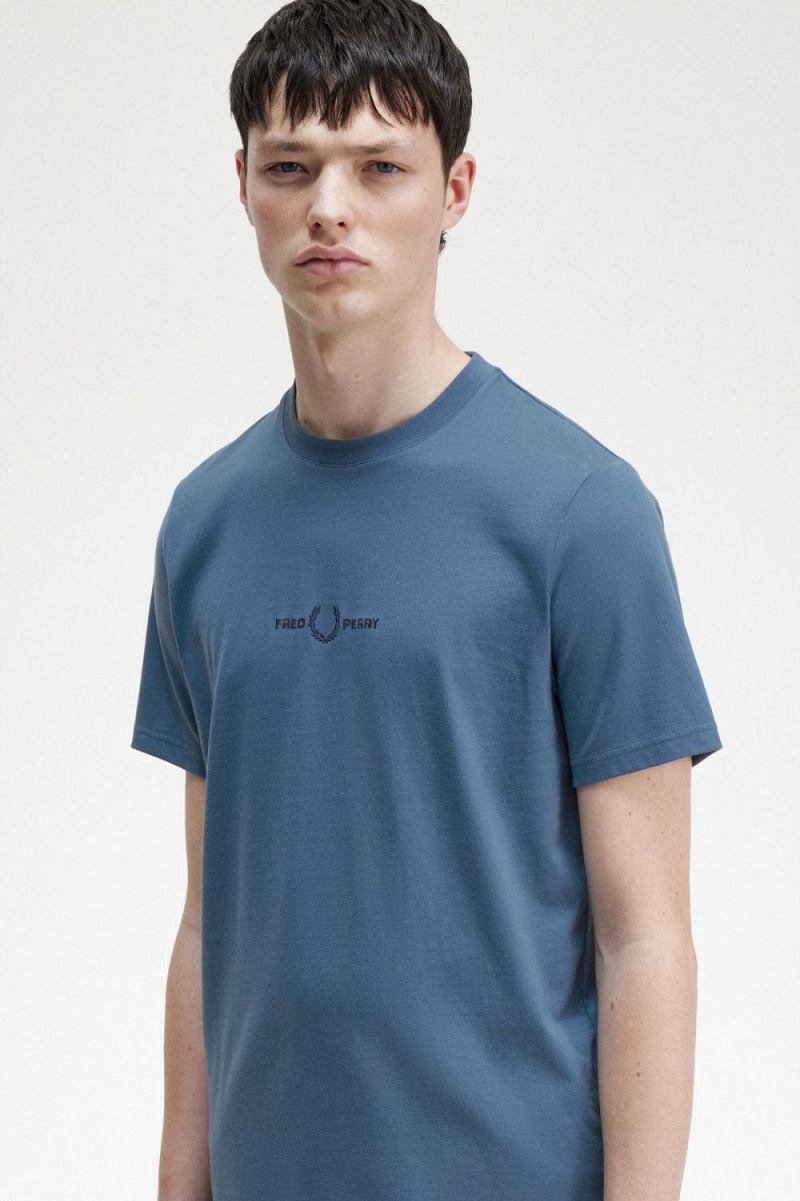 Fred Perry Embroidered Men's T-Shirt Midnight Blue | QCHYJ9867