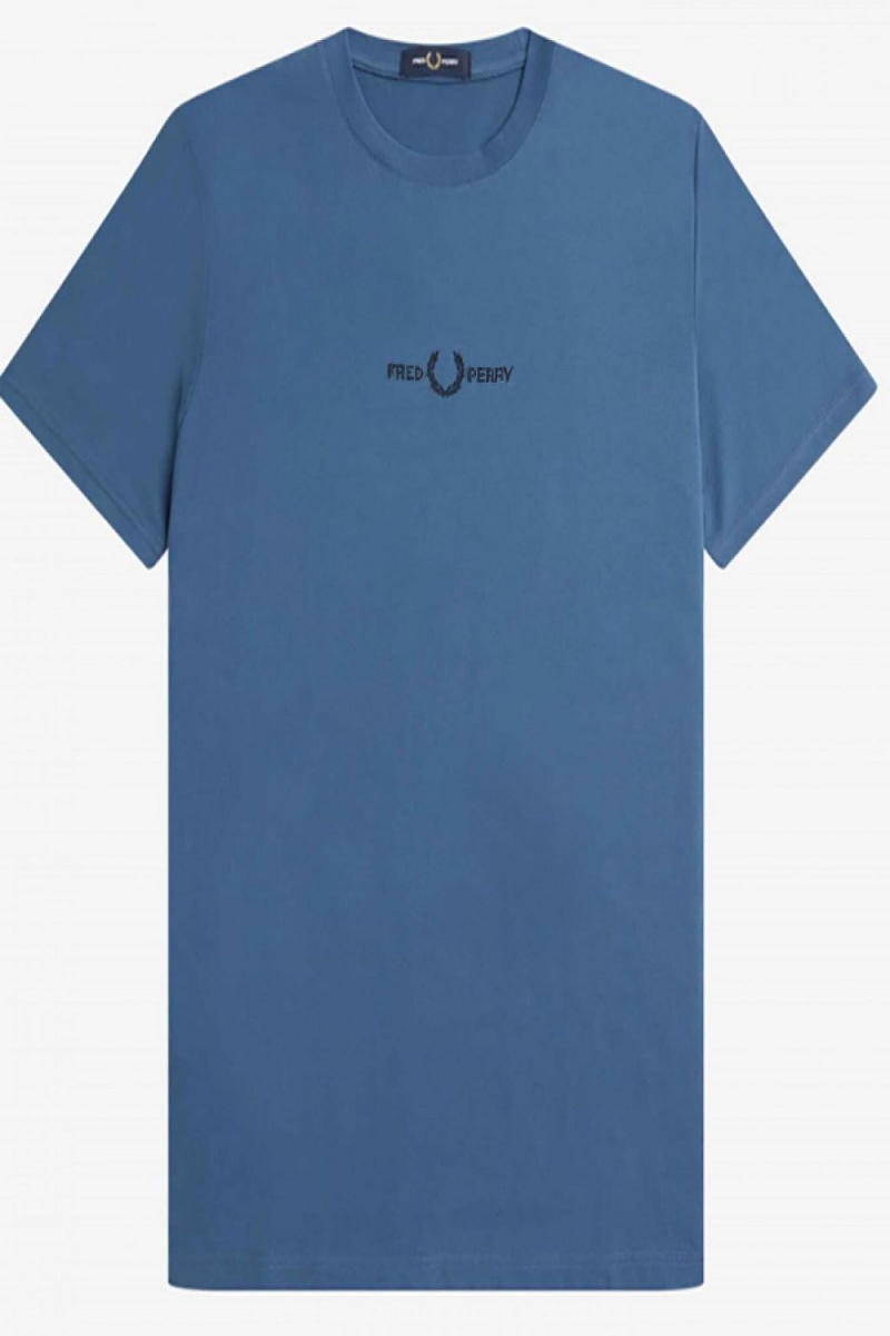 Fred Perry Embroidered Men's T-Shirt Midnight Blue | QCHYJ9867