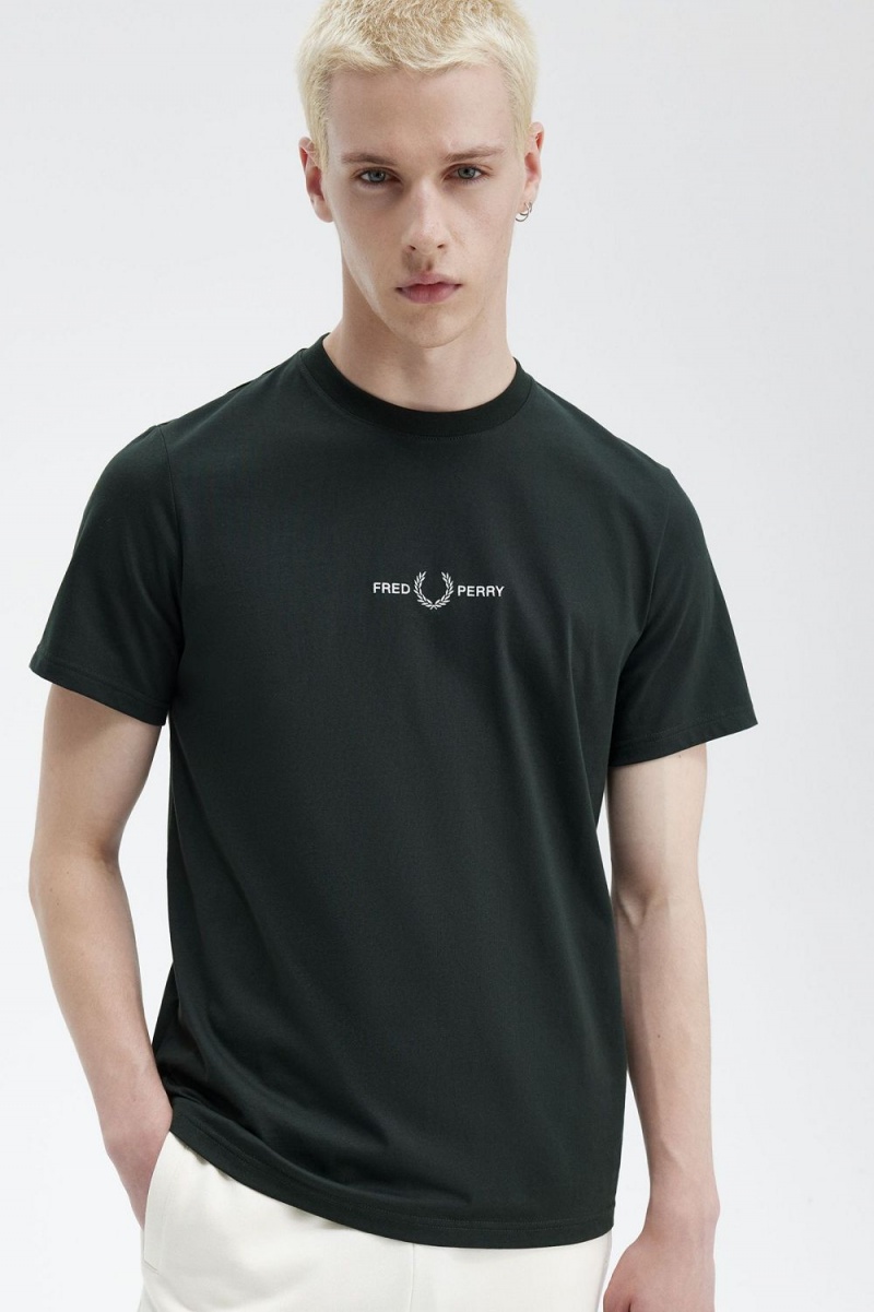 Fred Perry Embroidered Men's T-Shirt Night Green | EMAQO3091